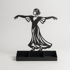 Women Jewelry Stand & Organizer | Flamenco Dancer Valet Tray for Cufflinks, Rings, Watches | Black Metal Desk Accessory | Gift for Him