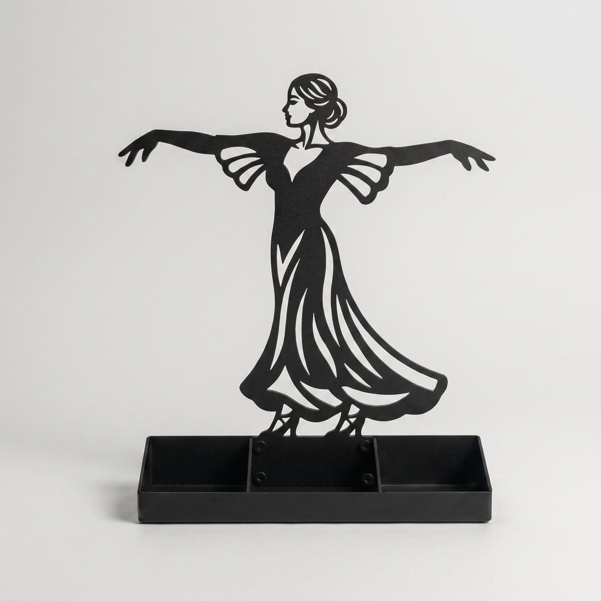 Women Jewelry Stand & Organizer | Flamenco Dancer Valet Tray for Cufflinks, Rings, Watches | Black Metal Desk Accessory | Gift for Him