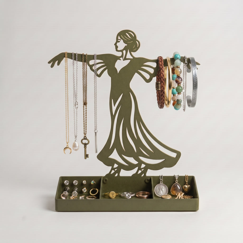 Women Jewelry Stand & Organizer | Flamenco Dancer Valet Tray for Cufflinks, Rings, Watches | Black Metal Desk Accessory | Gift for Him