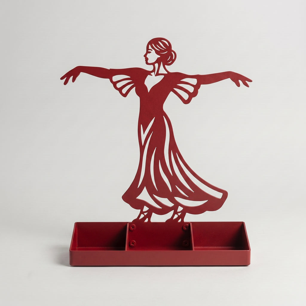 Women Jewelry Stand & Organizer | Flamenco Dancer Valet Tray for Cufflinks, Rings, Watches | Black Metal Desk Accessory | Gift for Him