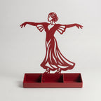 Women Jewelry Stand & Organizer | Flamenco Dancer Valet Tray for Cufflinks, Rings, Watches | Black Metal Desk Accessory | Gift for Him