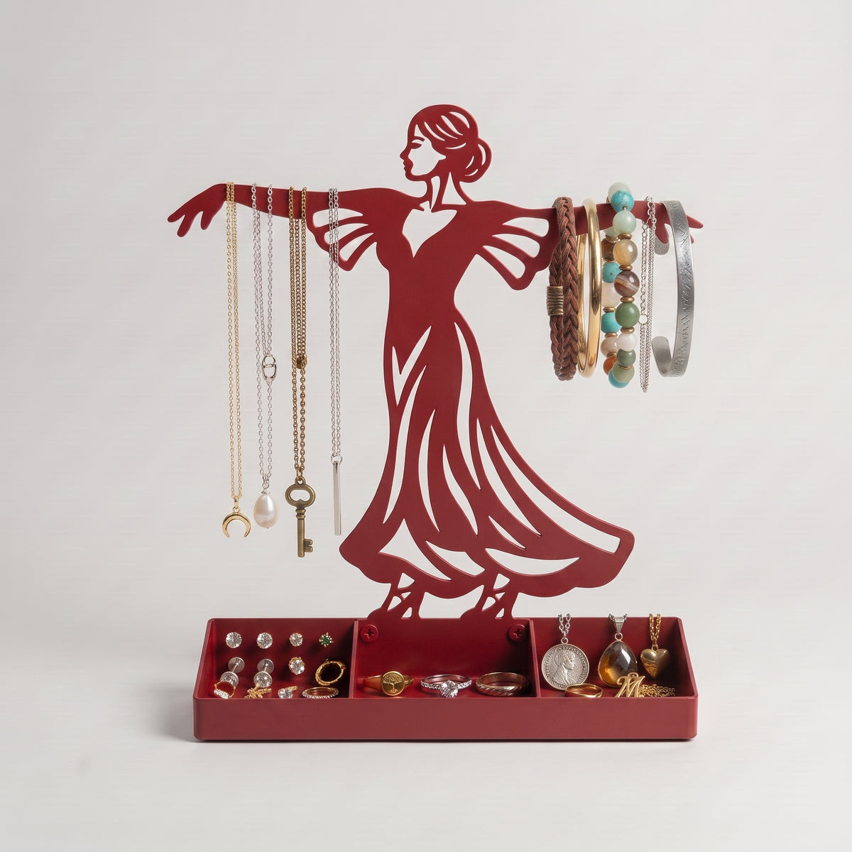 Women Jewelry Stand & Organizer | Flamenco Dancer Valet Tray for Cufflinks, Rings, Watches | Black Metal Desk Accessory | Gift for Him