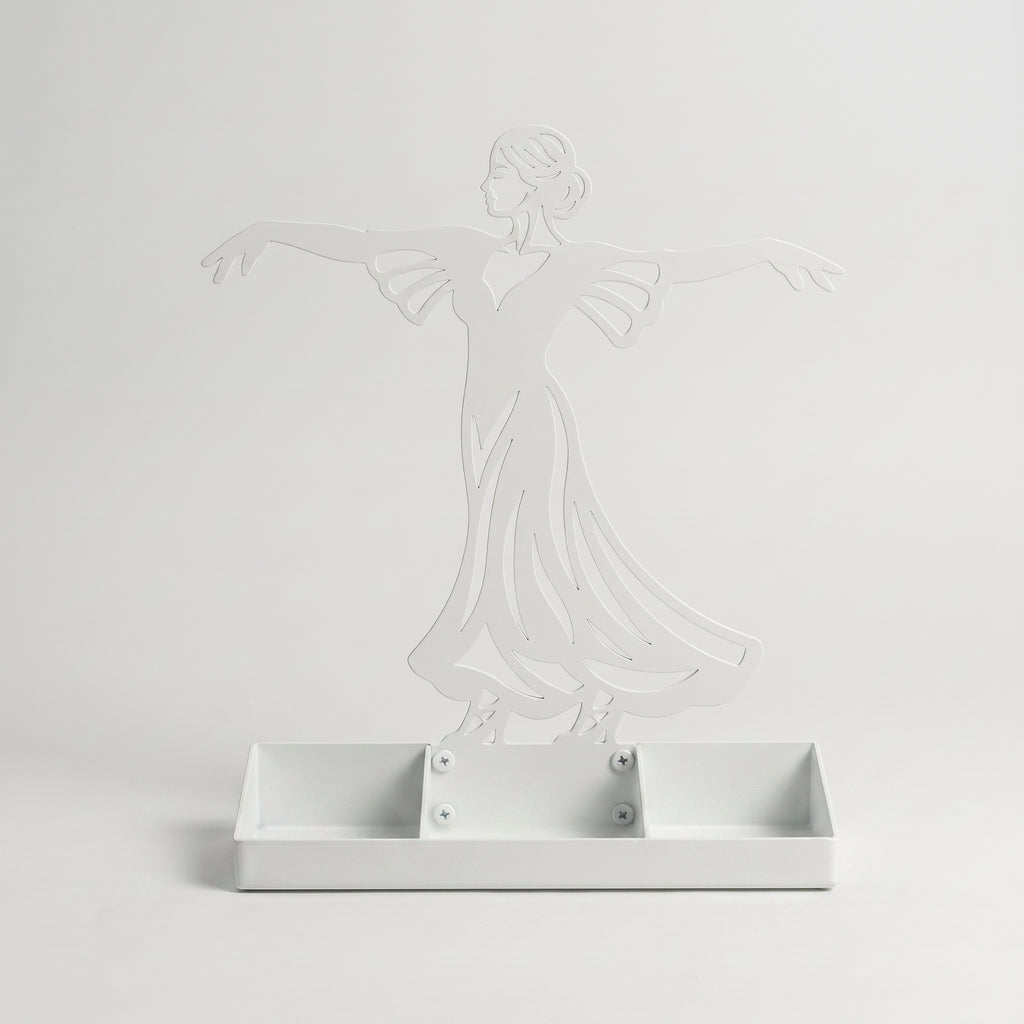 Women Jewelry Stand & Organizer | Flamenco Dancer Valet Tray for Cufflinks, Rings, Watches | Black Metal Desk Accessory | Gift for Him