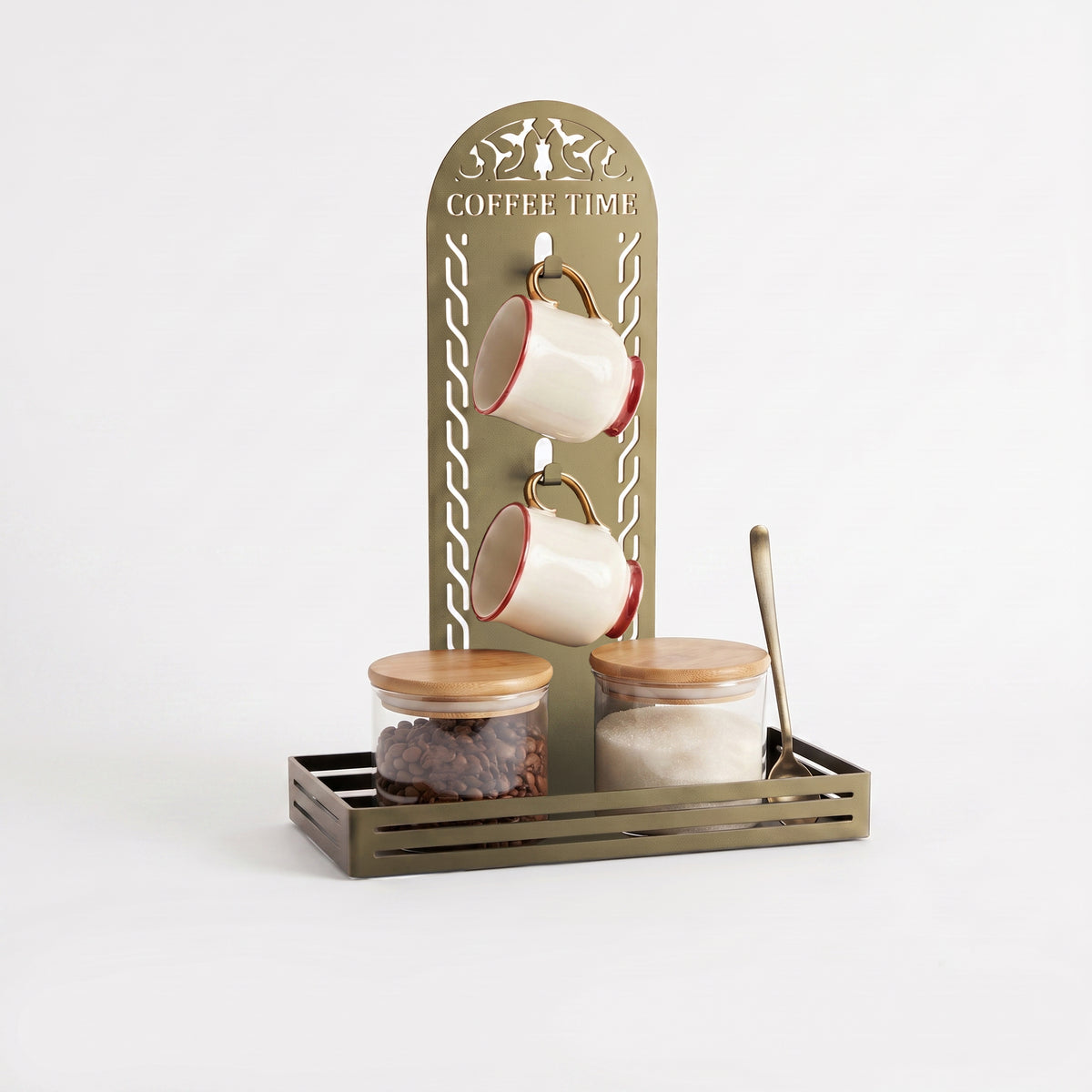 Metal Coffee Station & 2 Mug Holder Tray, 4 Colors Available