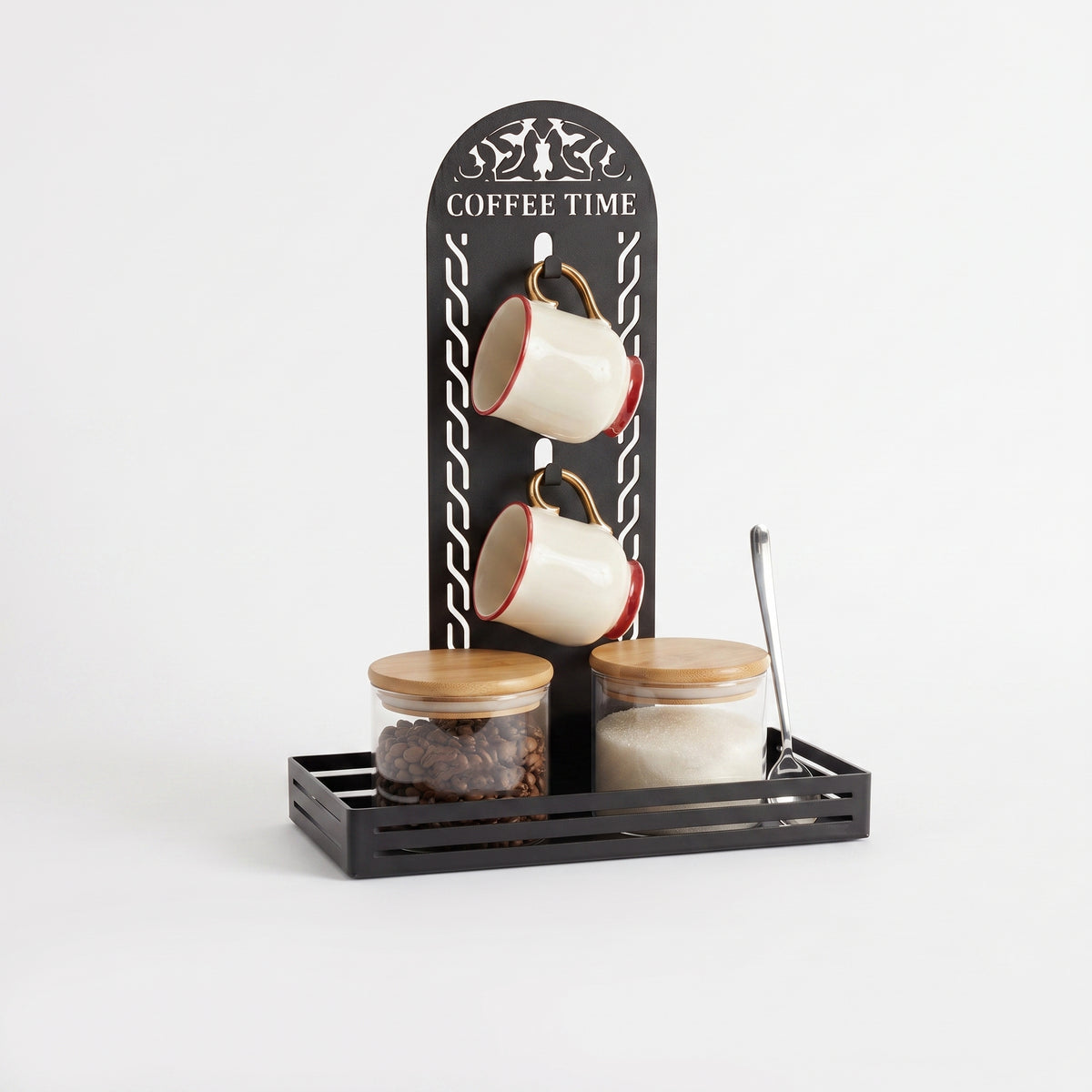 Metal Coffee Station & 2 Mug Holder Tray, 4 Colors Available