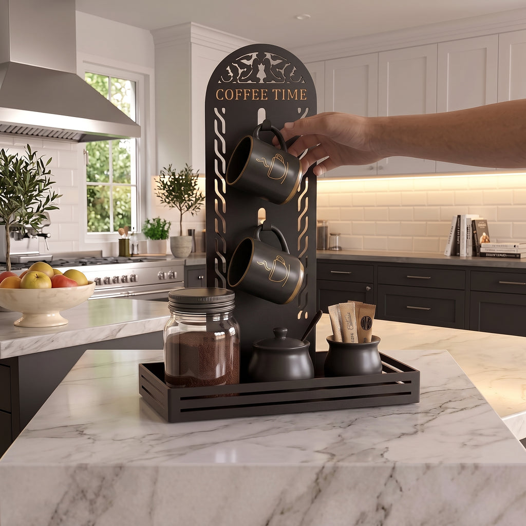 Metal Coffee Station & 2 Mug Holder Tray, 4 Colors Available