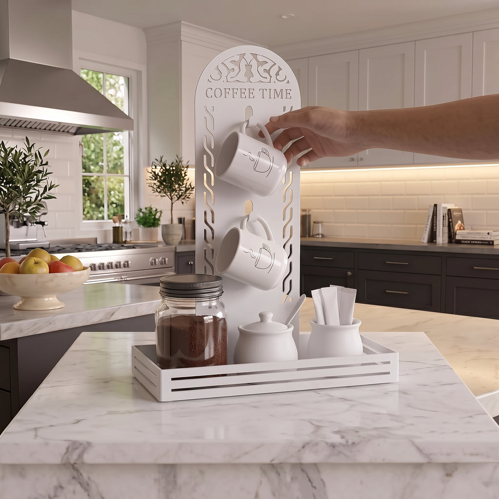 Metal Coffee Station & 2 Mug Holder Tray, 4 Colors Available