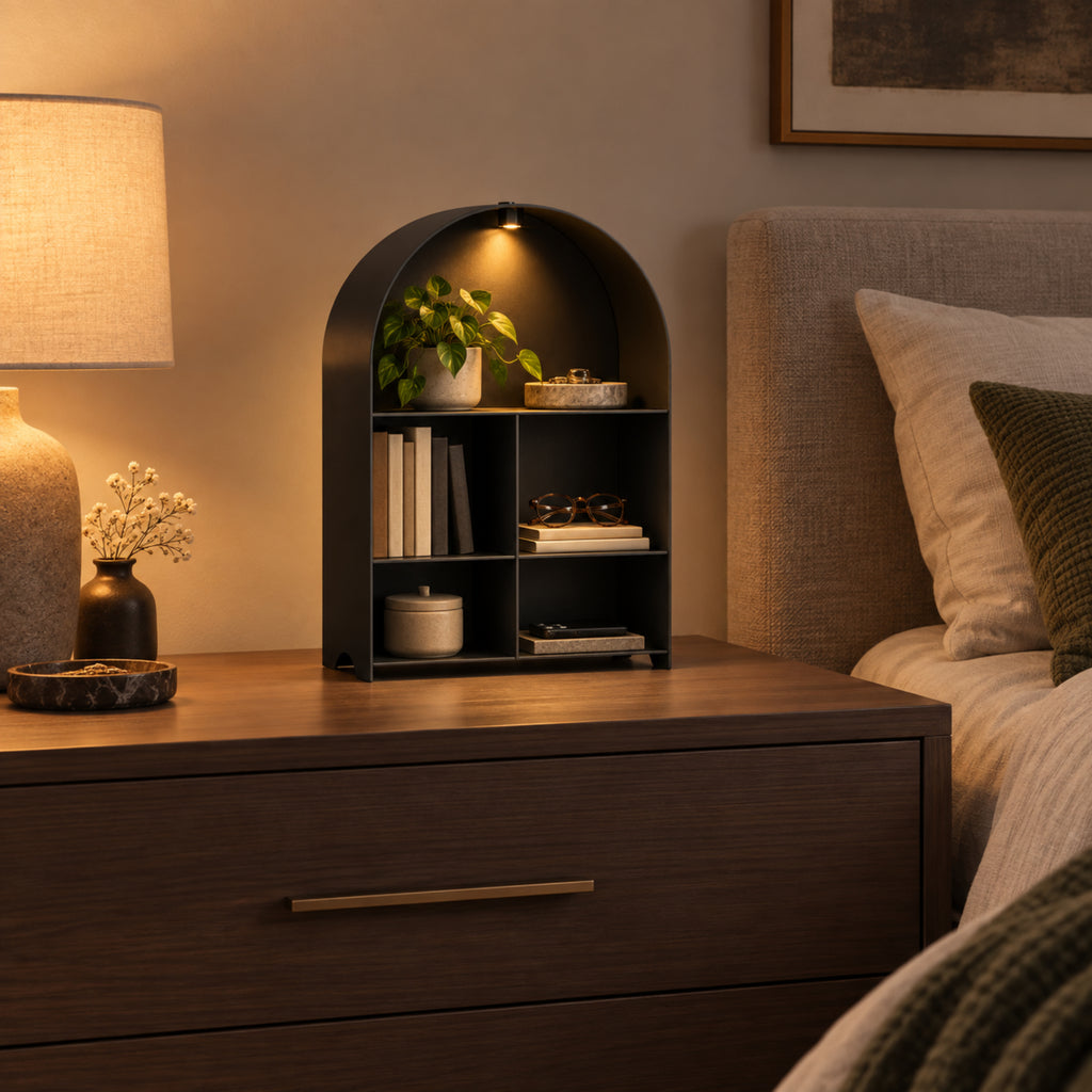 Modern Metal Bookshelf with LED Light | Multifunctional Display Shelf | Home Organizer
