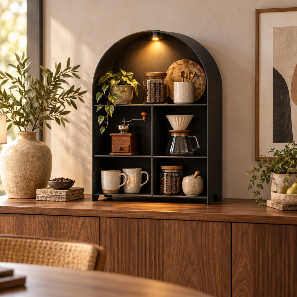 Modern Metal Bookshelf with LED Light | Multifunctional Display Shelf | Home Organizer
