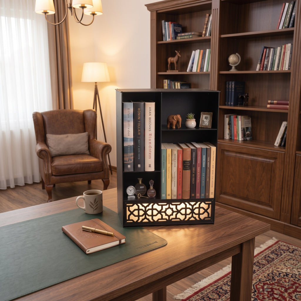 Metal Desk Organizer with Light, Desktop Bookshelf, Minimalist Book Holder