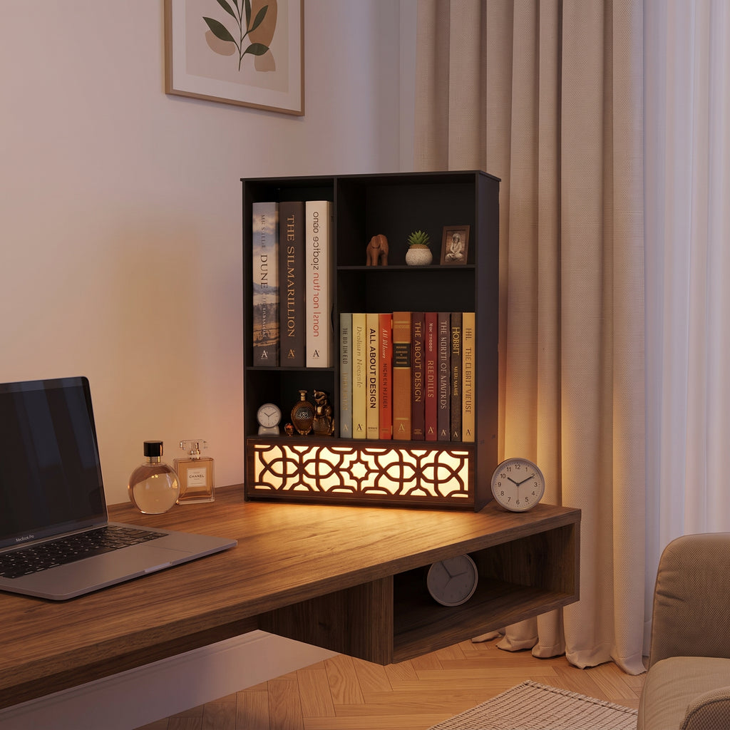Metal Desk Organizer with Light, Desktop Bookshelf, Minimalist Book Holder