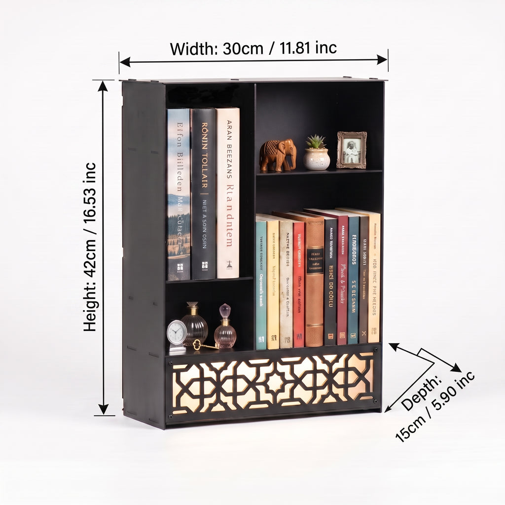 Metal Desk Organizer with Light, Desktop Bookshelf, Minimalist Book Holder