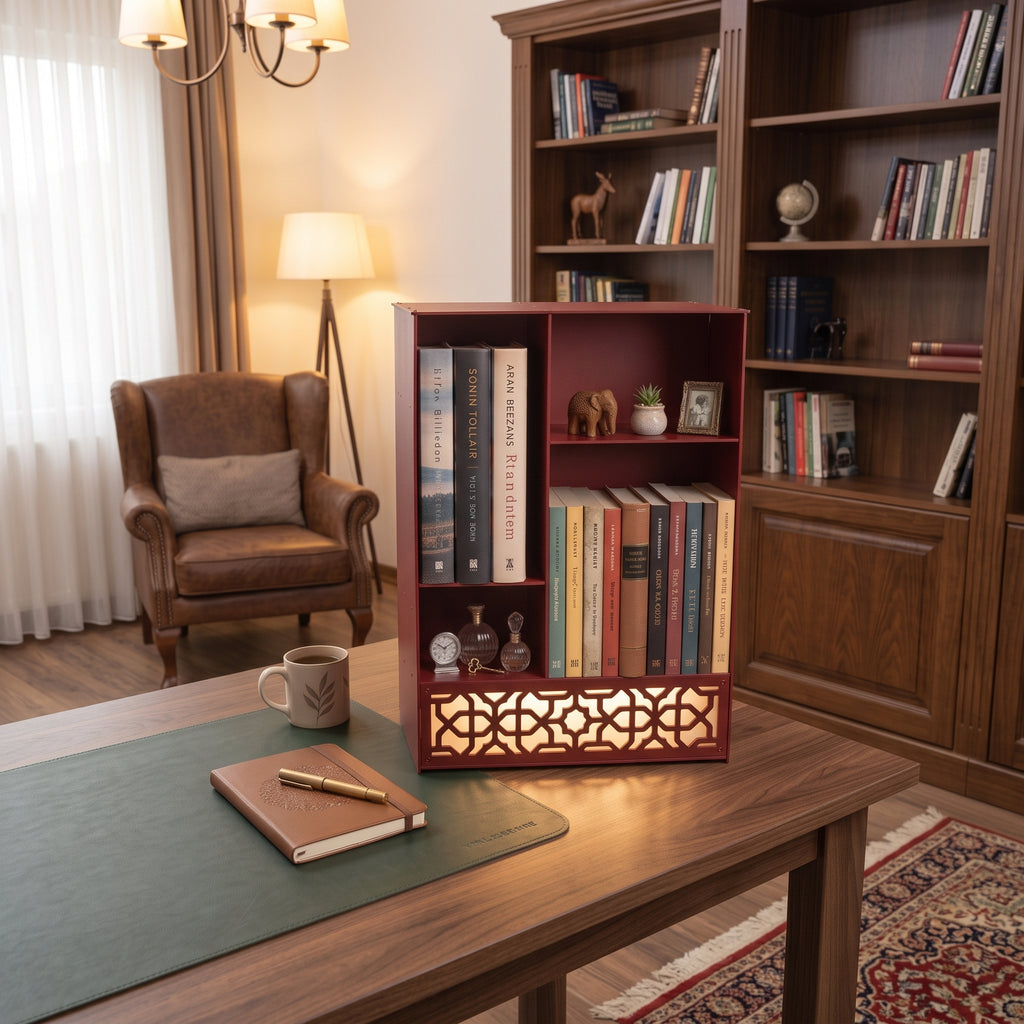 Metal Desk Organizer with Light, Desktop Bookshelf, Minimalist Book Holder