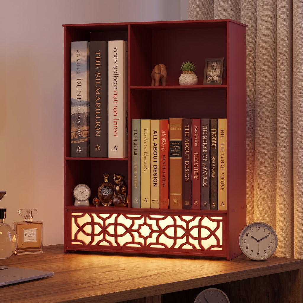 Metal Desk Organizer with Light, Desktop Bookshelf, Minimalist Book Holder