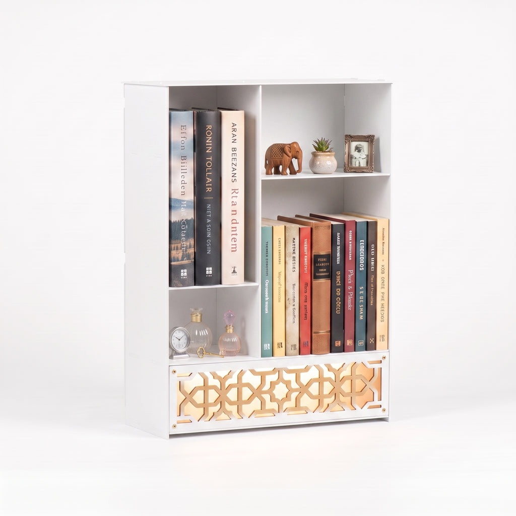 Metal Desk Organizer with Light, Desktop Bookshelf, Minimalist Book Holder
