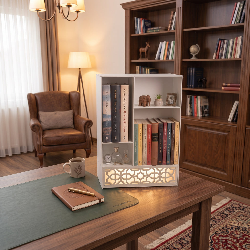 Metal Desk Organizer with Light, Desktop Bookshelf, Minimalist Book Holder
