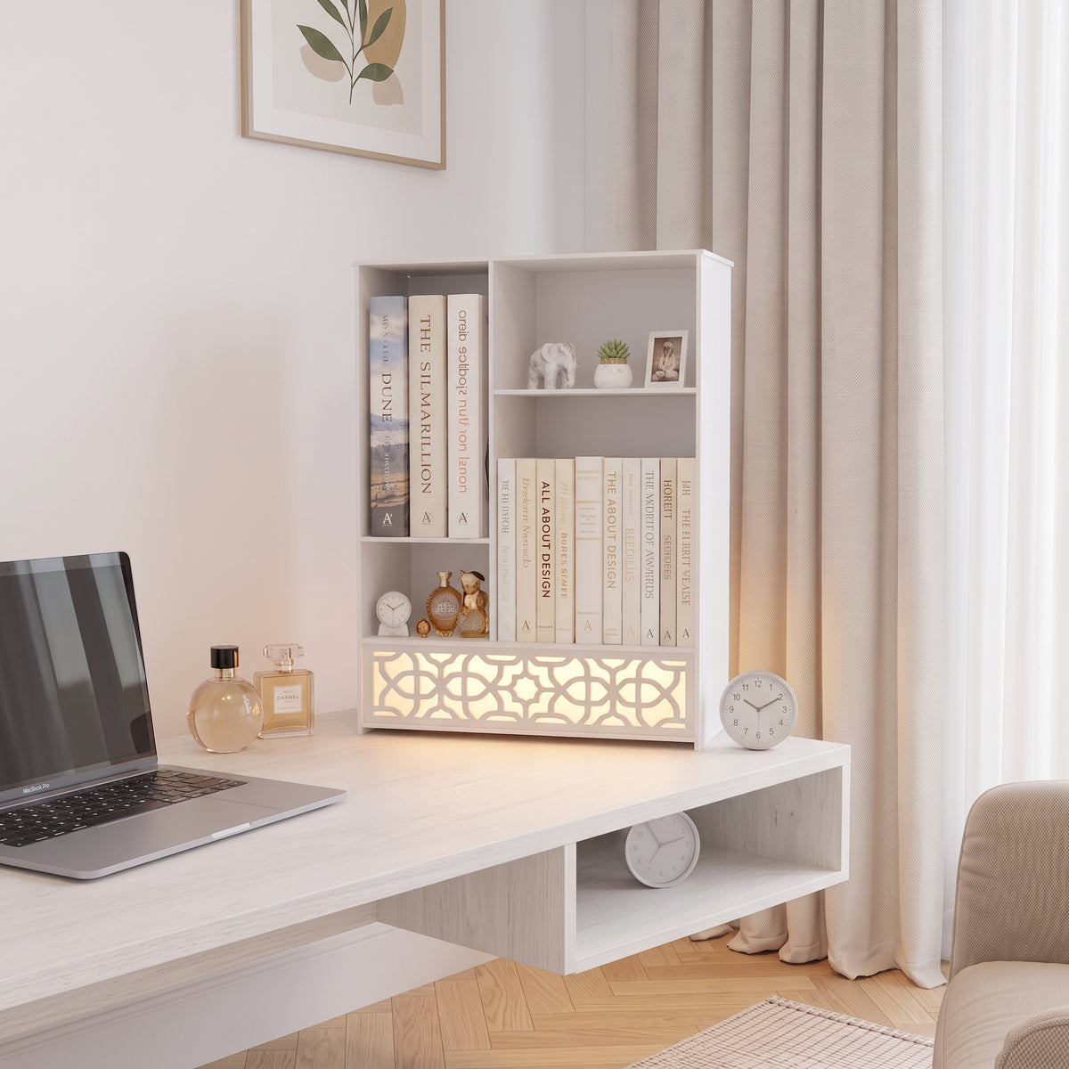 Metal Desk Organizer with Light, Desktop Bookshelf, Minimalist Book Holder