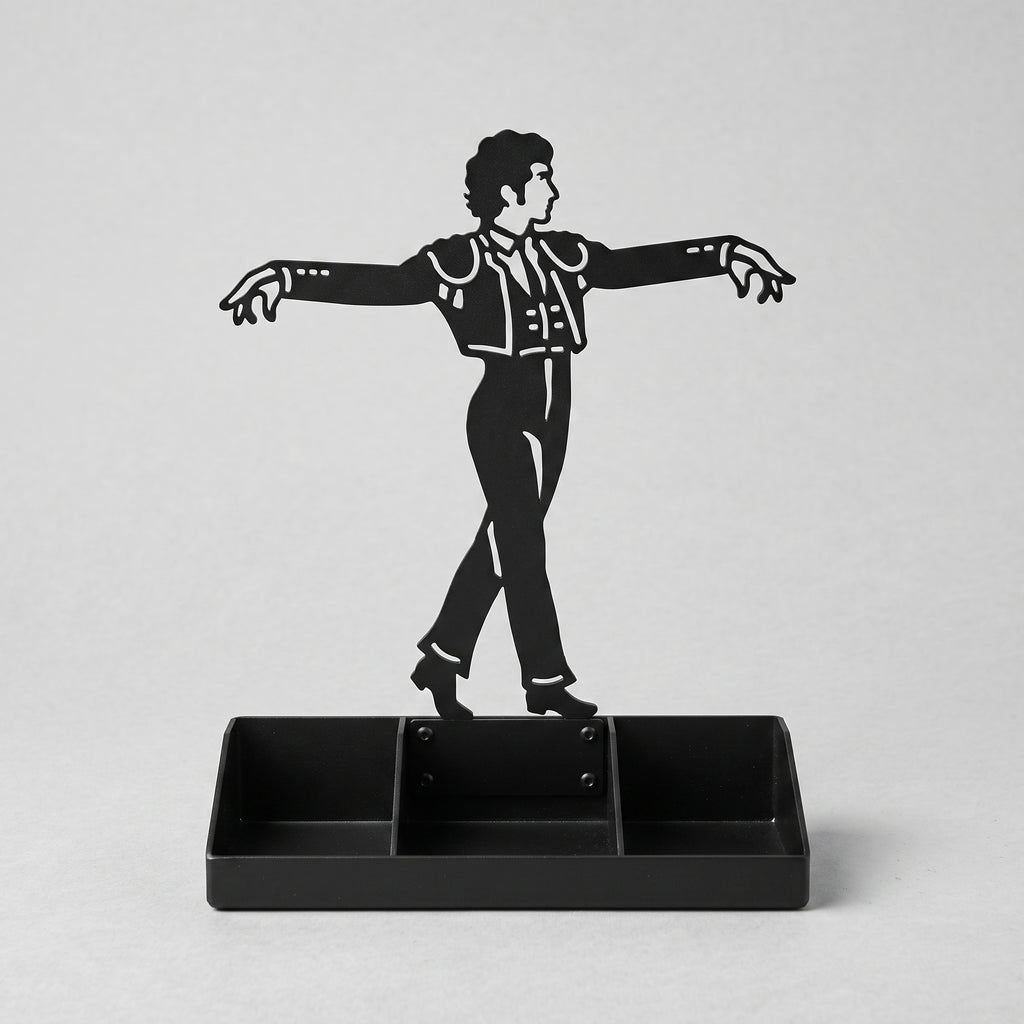 Mens Jewelry Stand & Organizer | Flamenco Dancer Valet Tray for Cufflinks, Rings, Watches | Black Metal Desk Accessory | Gift for Him
