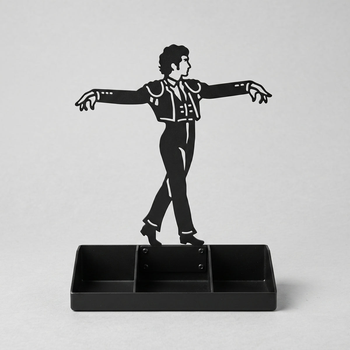 Mens Jewelry Stand & Organizer | Flamenco Dancer Valet Tray for Cufflinks, Rings, Watches | Black Metal Desk Accessory | Gift for Him