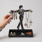 Mens Jewelry Stand & Organizer | Flamenco Dancer Valet Tray for Cufflinks, Rings, Watches | Black Metal Desk Accessory | Gift for Him