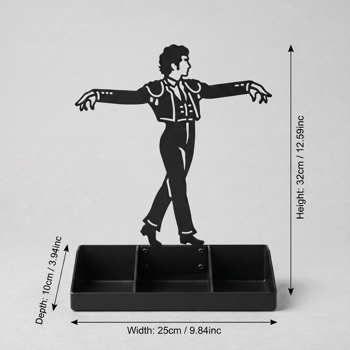 Mens Jewelry Stand & Organizer | Flamenco Dancer Valet Tray for Cufflinks, Rings, Watches | Black Metal Desk Accessory | Gift for Him