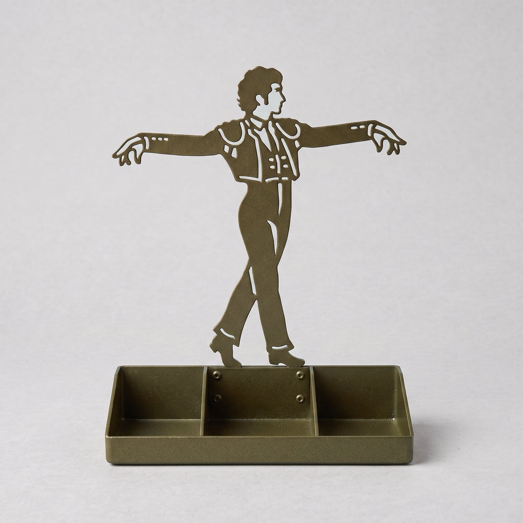 Mens Jewelry Stand & Organizer | Flamenco Dancer Valet Tray for Cufflinks, Rings, Watches | Black Metal Desk Accessory | Gift for Him