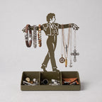 Mens Jewelry Stand & Organizer | Flamenco Dancer Valet Tray for Cufflinks, Rings, Watches | Black Metal Desk Accessory | Gift for Him