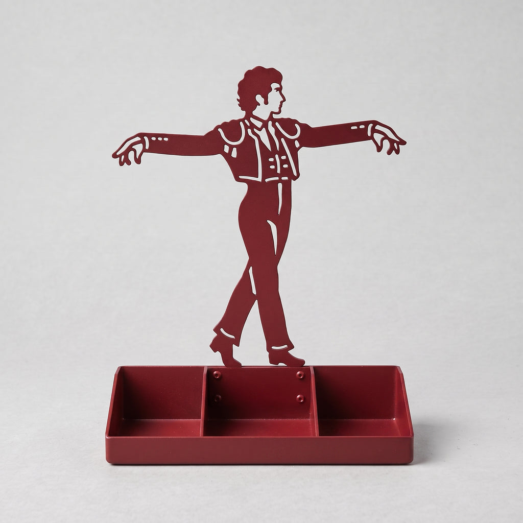 Mens Jewelry Stand & Organizer | Flamenco Dancer Valet Tray for Cufflinks, Rings, Watches | Black Metal Desk Accessory | Gift for Him