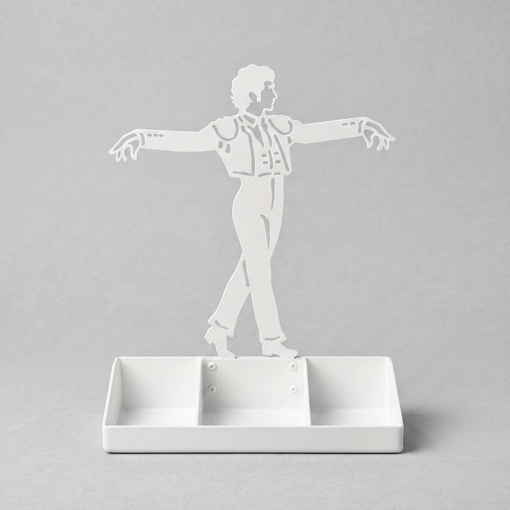 Mens Jewelry Stand & Organizer | Flamenco Dancer Valet Tray for Cufflinks, Rings, Watches | Black Metal Desk Accessory | Gift for Him