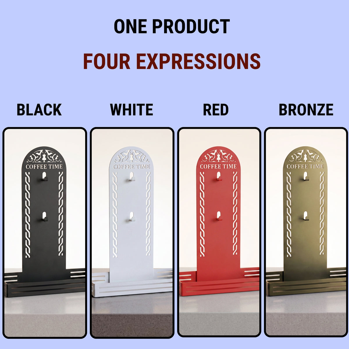 Metal Coffee Station & 2 Mug Holder Tray, 4 Colors Available