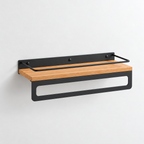 Bathroom Shelf with Towel Bar, Wall Mounted Oak Wood and Metal Organizer