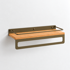 Bathroom Shelf with Towel Bar, Wall Mounted Oak Wood and Metal Organizer
