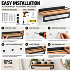 Bathroom Shelf with Towel Bar, Wall Mounted Oak Wood and Metal Organizer