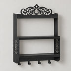 Wall-Mounted Metal Coffee Station Shelf with Mug Hooks