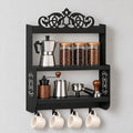 Wall-Mounted Metal Coffee Station Shelf with Mug Hooks
