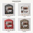 Wall-Mounted Metal Coffee Station Shelf with Mug Hooks