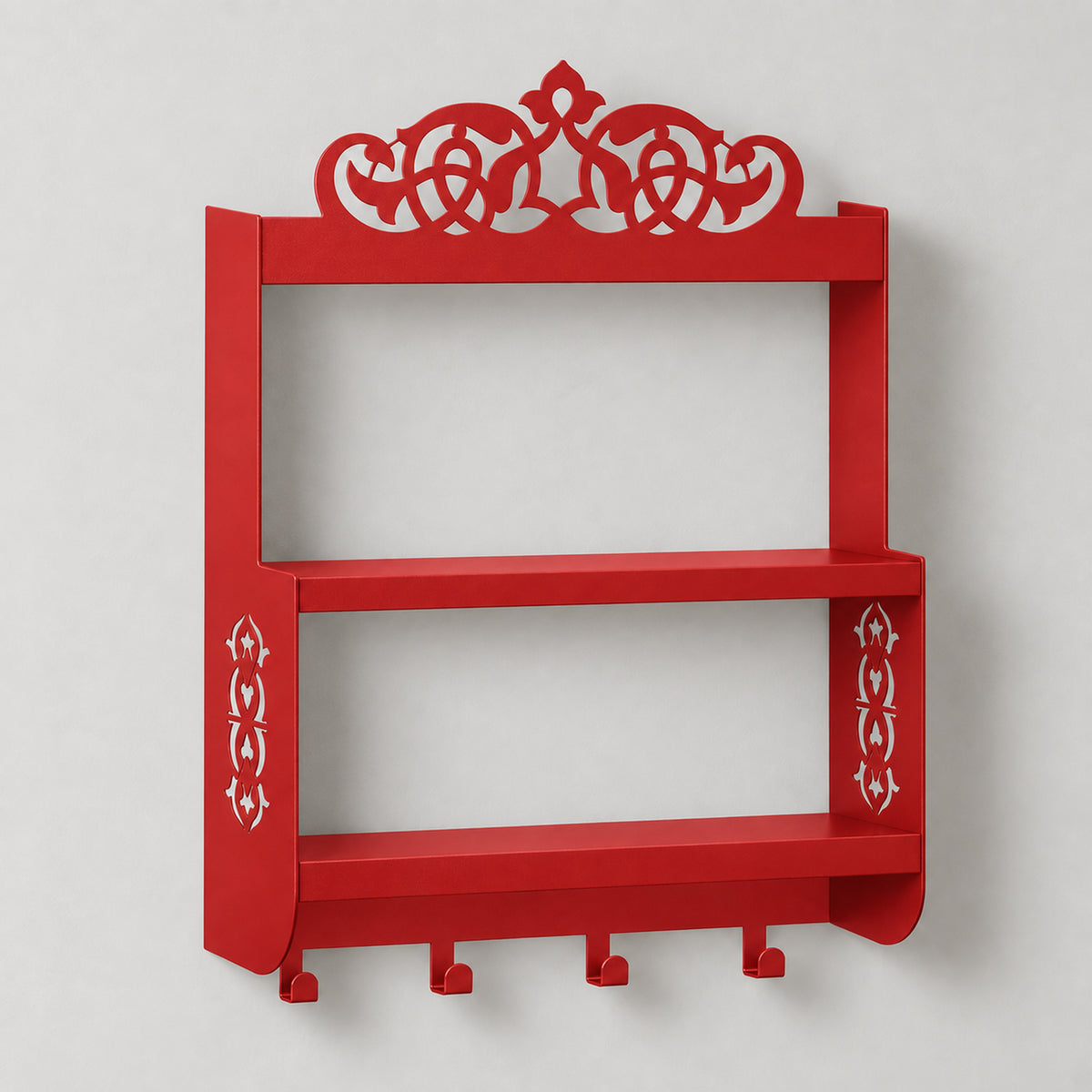 Wall-Mounted Metal Coffee Station Shelf with Mug Hooks
