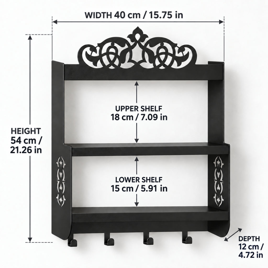 Wall-Mounted Metal Coffee Station Shelf with Mug Hooks