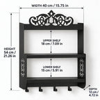 Wall-Mounted Metal Coffee Station Shelf with Mug Hooks