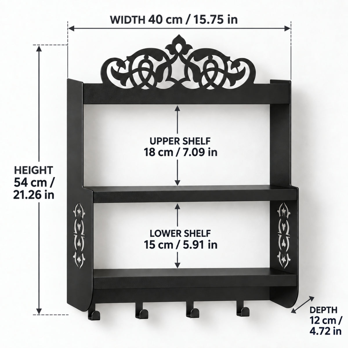 Wall-Mounted Metal Coffee Station Shelf with Mug Hooks