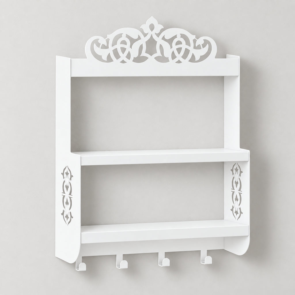 Wall-Mounted Metal Coffee Station Shelf with Mug Hooks