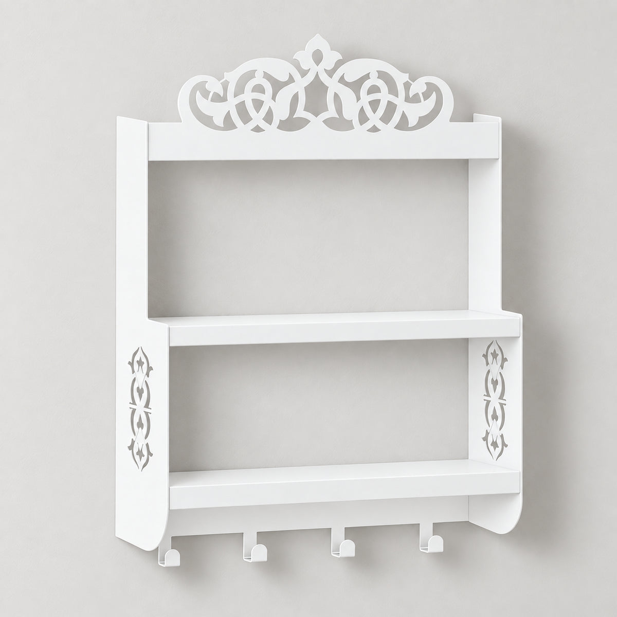 Wall-Mounted Metal Coffee Station Shelf with Mug Hooks