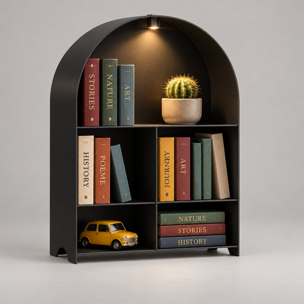 Modern Metal Bookshelf with LED Light | Multifunctional Display Shelf | Home Organizer