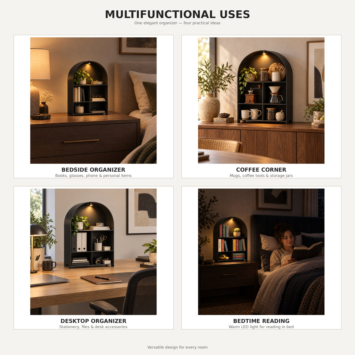 Modern Metal Bookshelf with LED Light | Multifunctional Display Shelf | Home Organizer