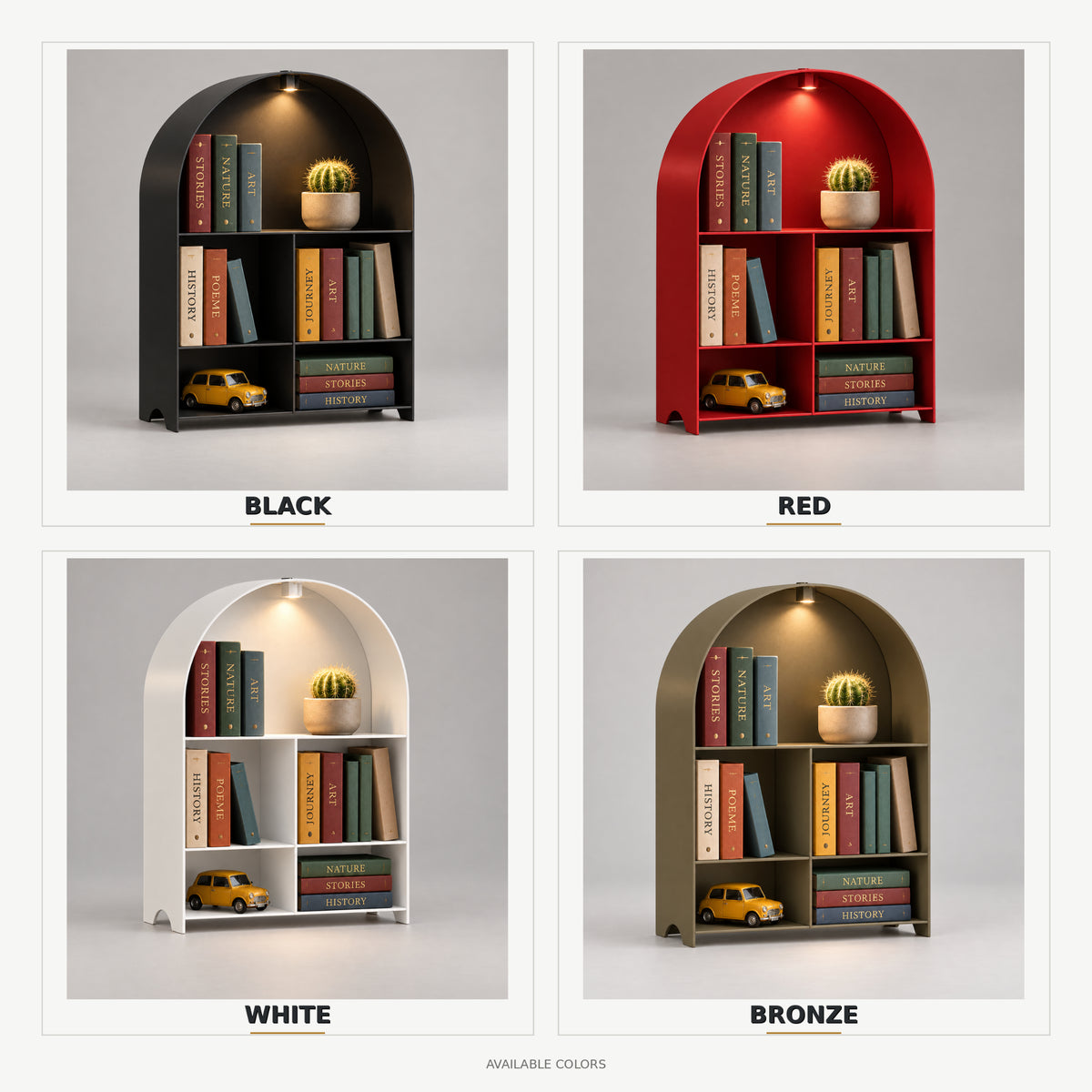 Modern Metal Bookshelf with LED Light | Multifunctional Display Shelf | Home Organizer