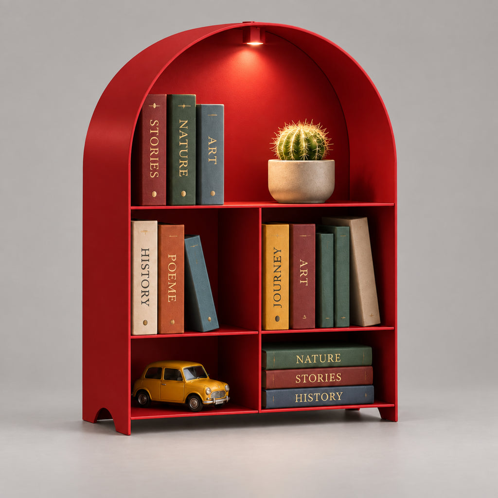 Modern Metal Bookshelf with LED Light | Multifunctional Display Shelf | Home Organizer
