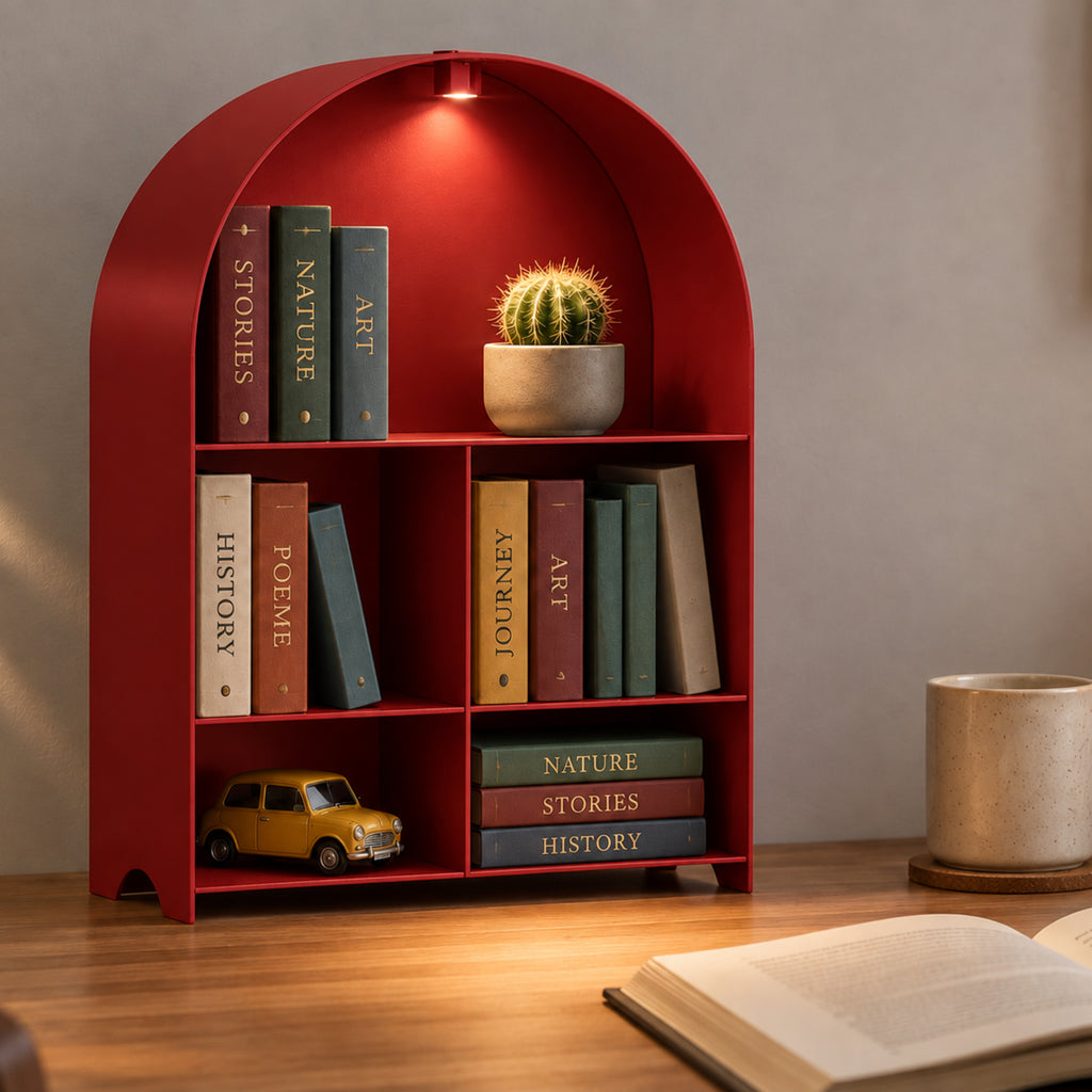 Modern Metal Bookshelf with LED Light | Multifunctional Display Shelf | Home Organizer