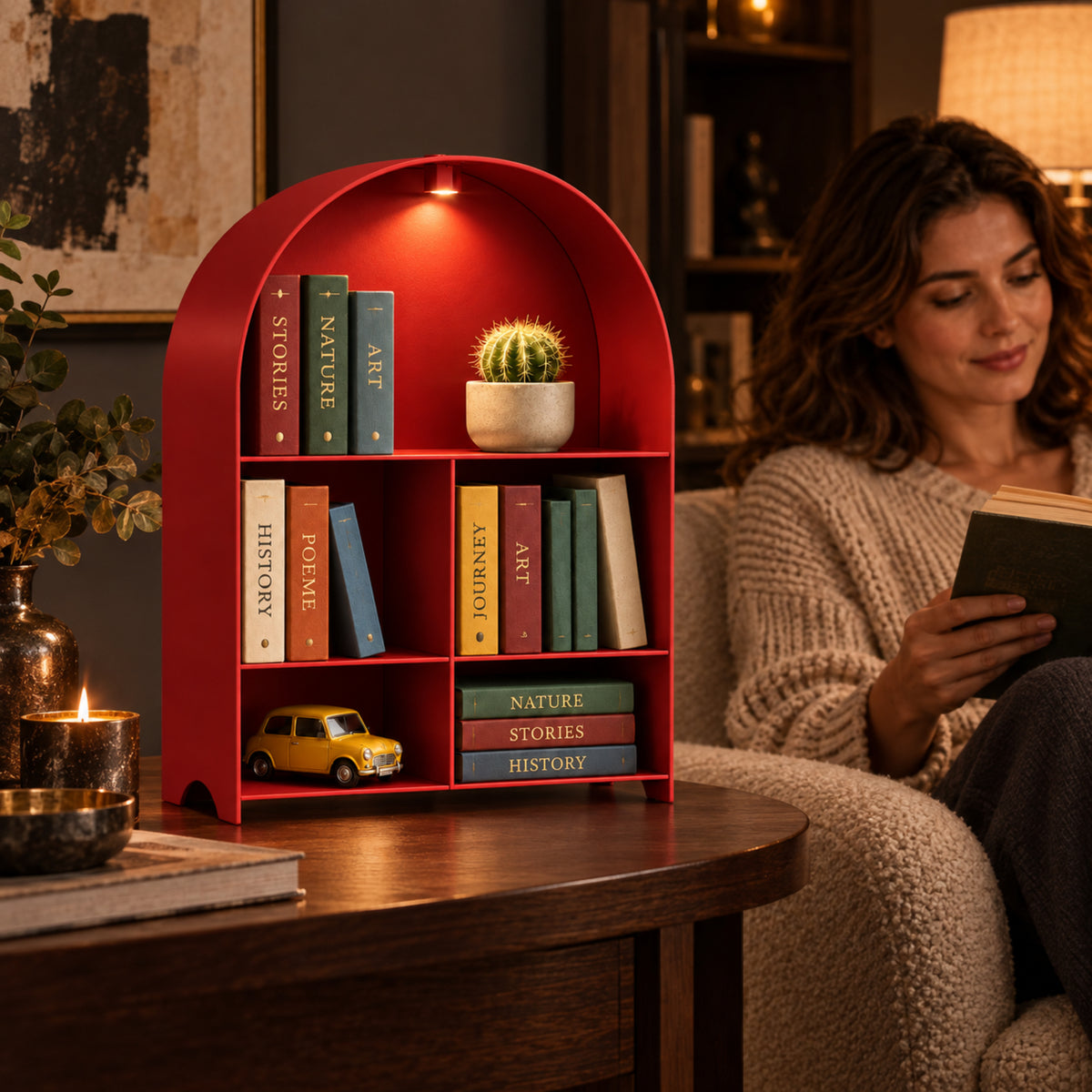 Modern Metal Bookshelf with LED Light | Multifunctional Display Shelf | Home Organizer