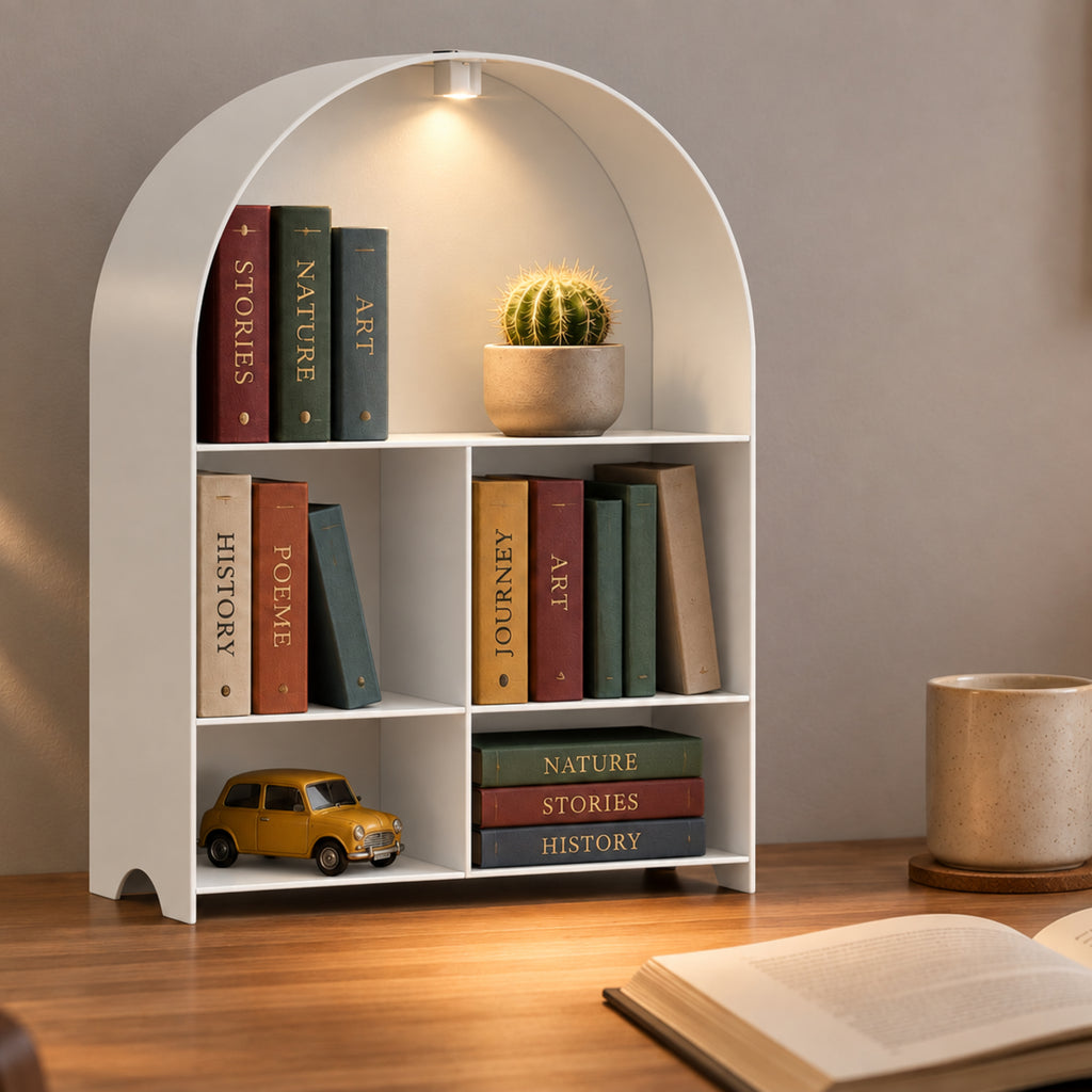 Modern Metal Bookshelf with LED Light | Multifunctional Display Shelf | Home Organizer