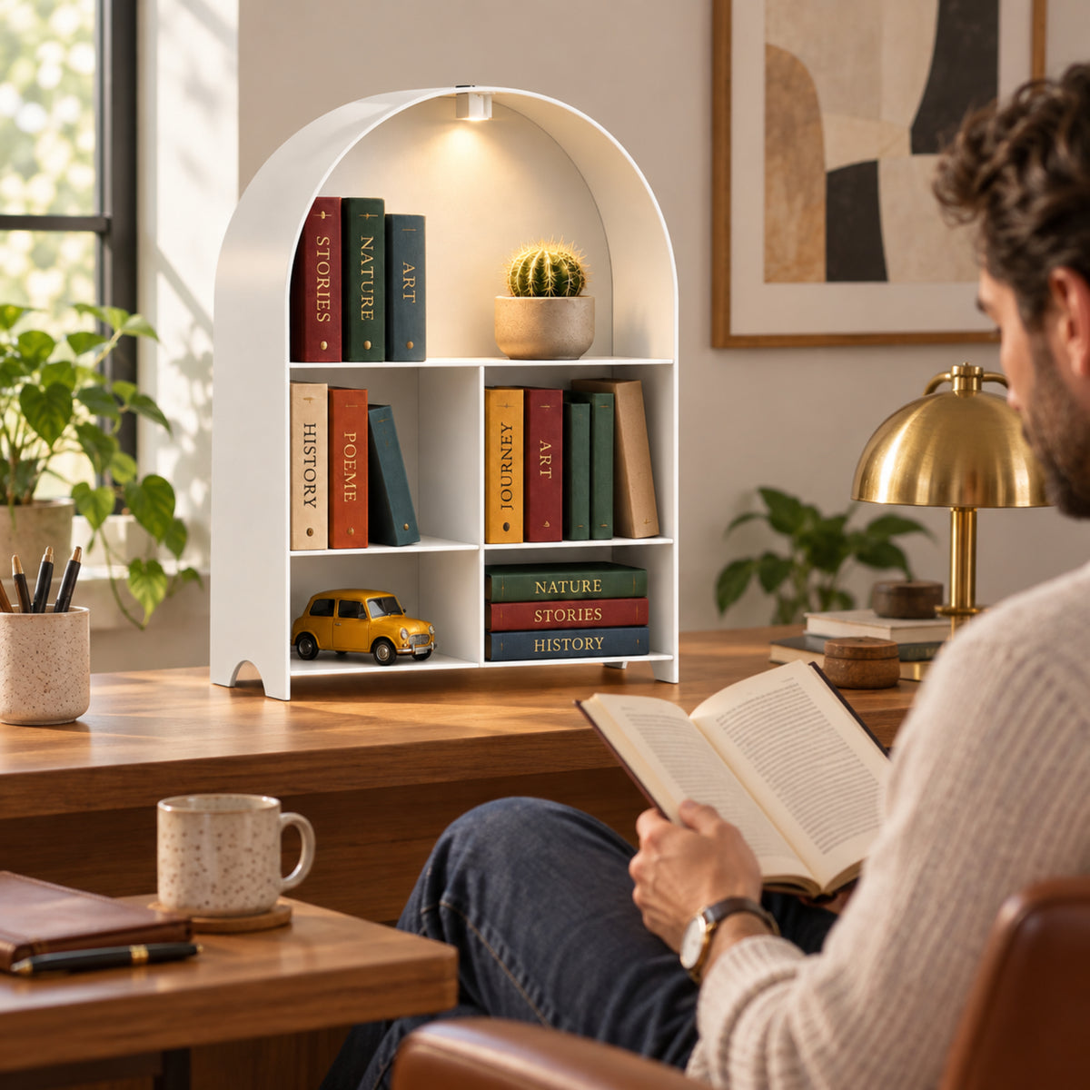 Modern Metal Bookshelf with LED Light | Multifunctional Display Shelf | Home Organizer